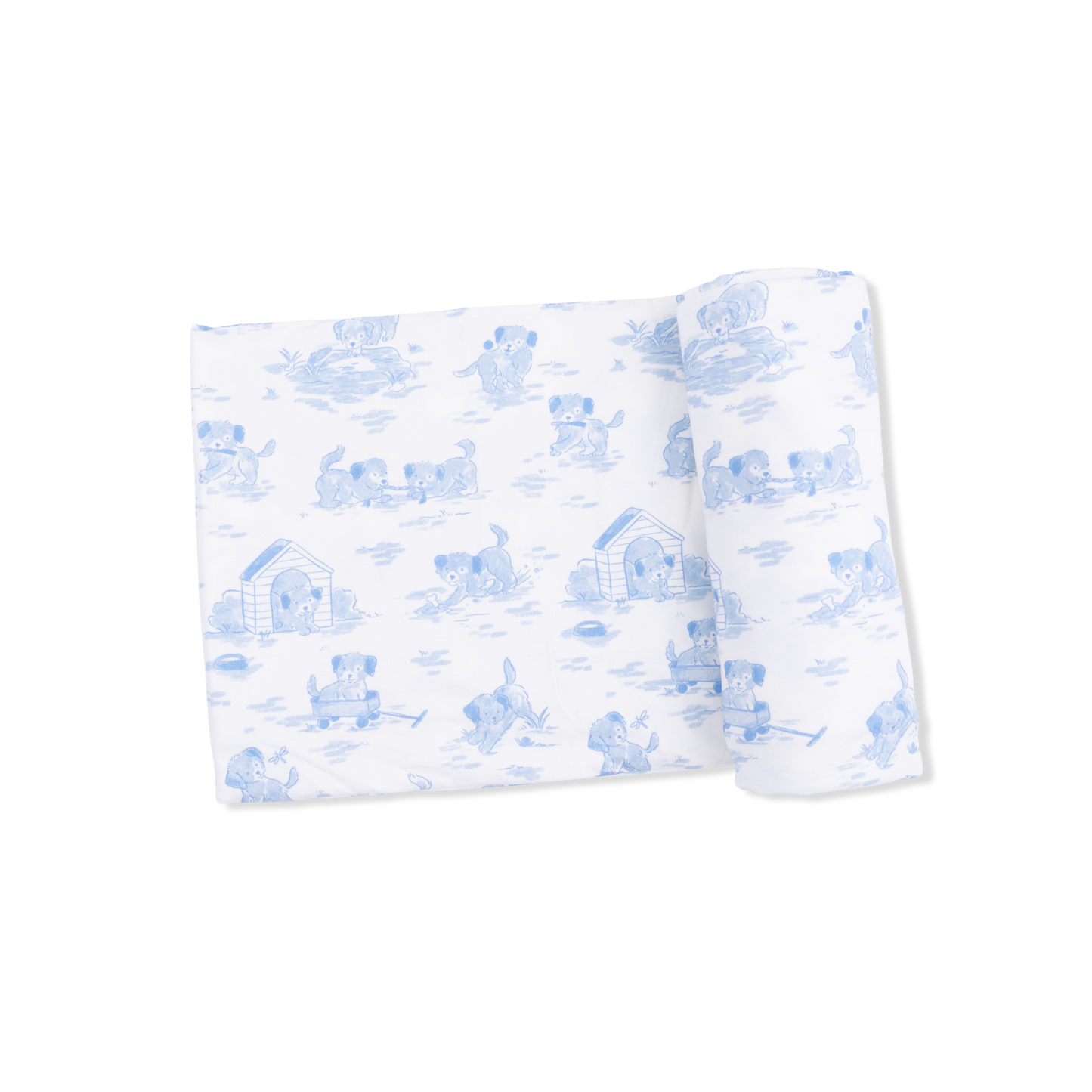 Puppy Toile Blue - Swaddle Blanket: 45X45