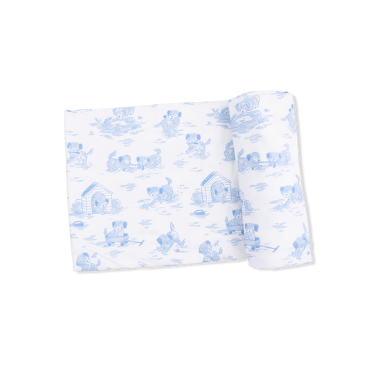 Puppy Toile Blue - Swaddle Blanket: 45X45