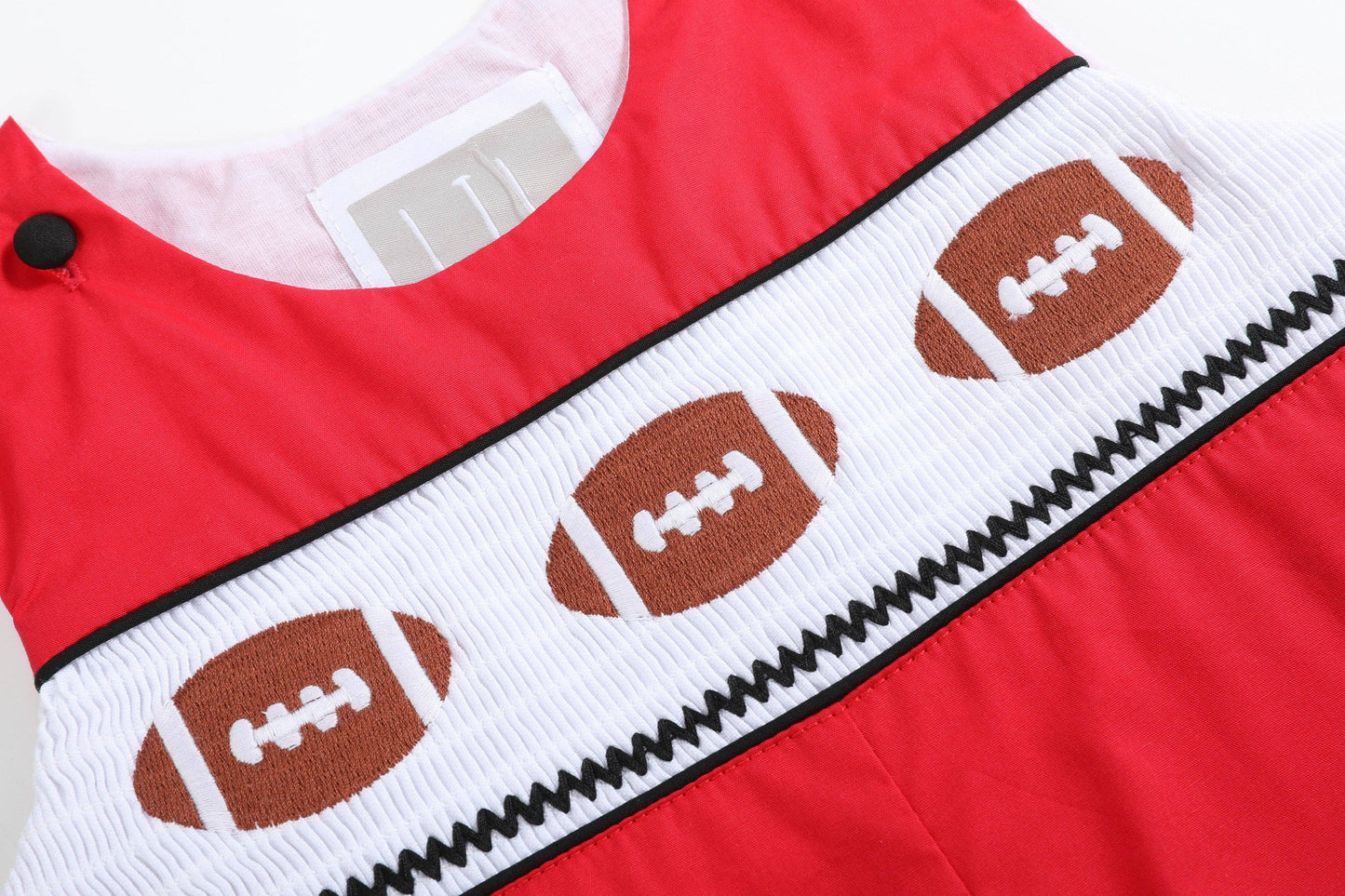 Red and Black Football Smocked Overalls