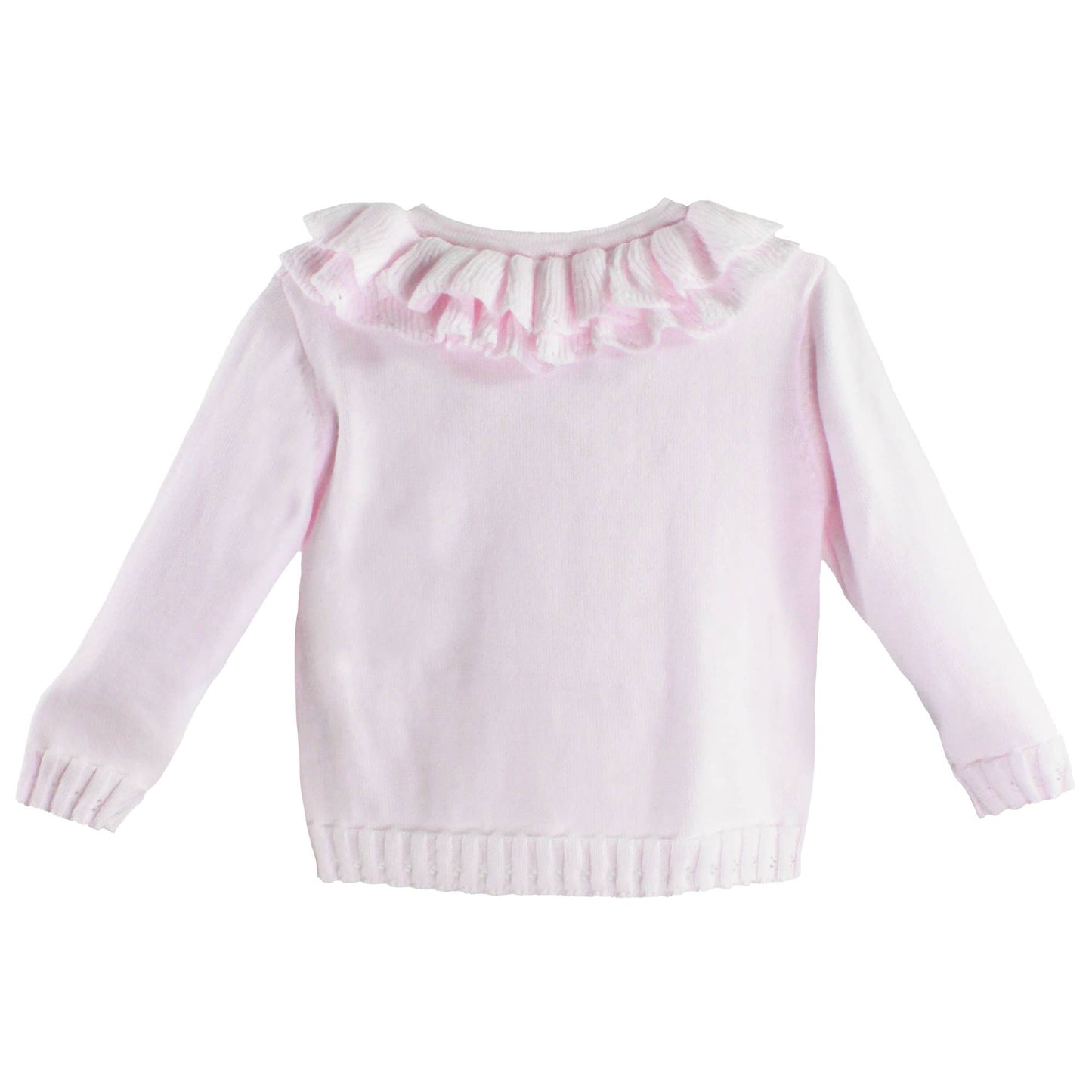 Pointelle Ruffle Collar Cardigan: Pink