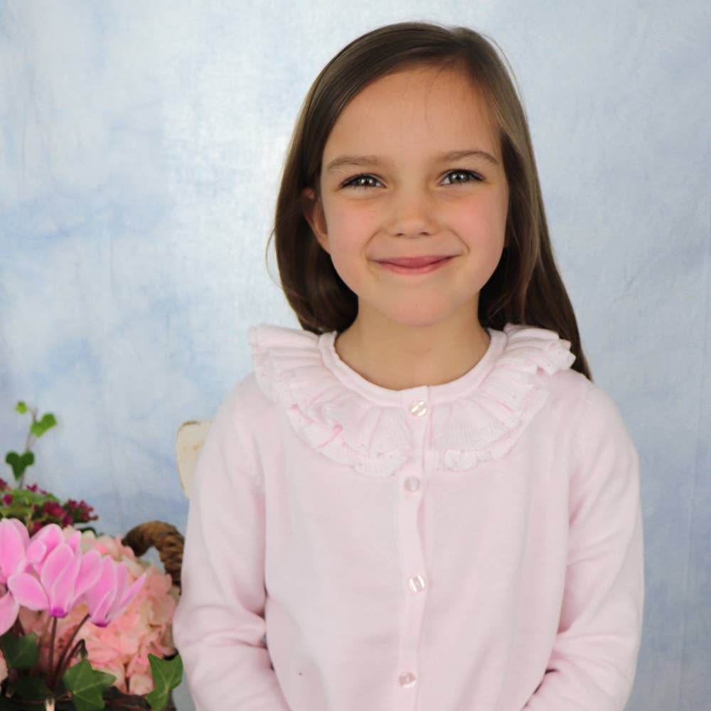 Pointelle Ruffle Collar Cardigan: Pink