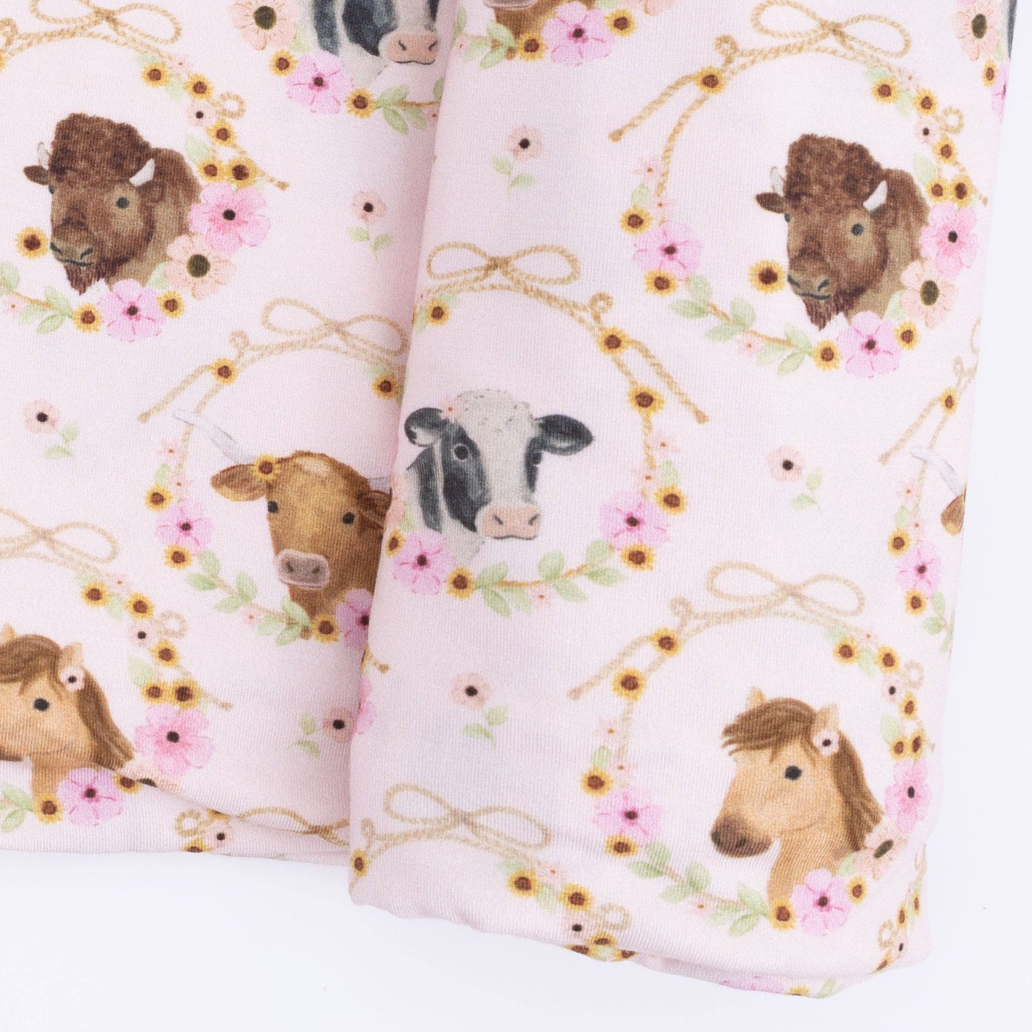Farm Animals Floral Cameos Pink - Swaddle Blanket: 45X45