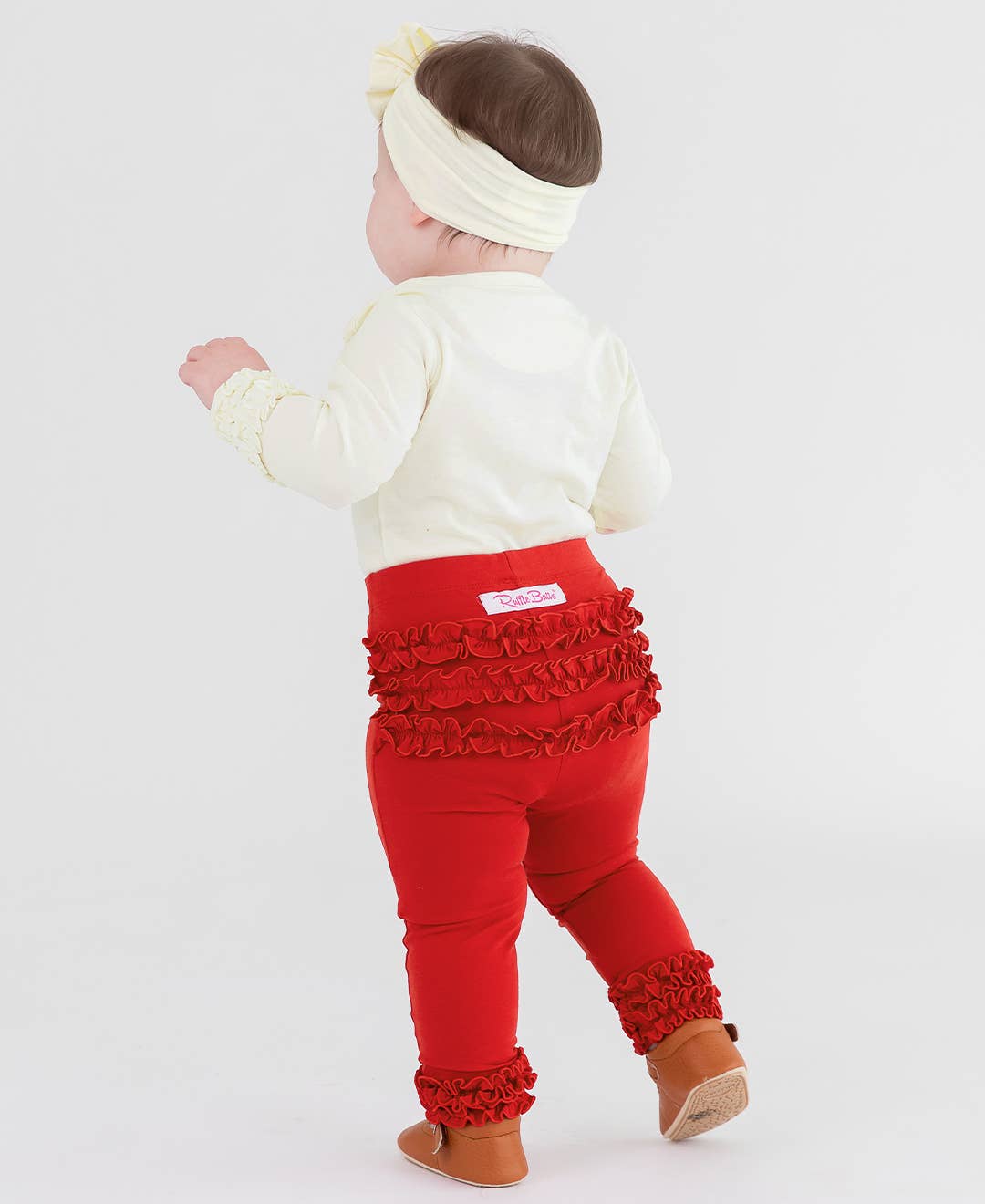Girls Red Solid Ruffle Leggings: Red