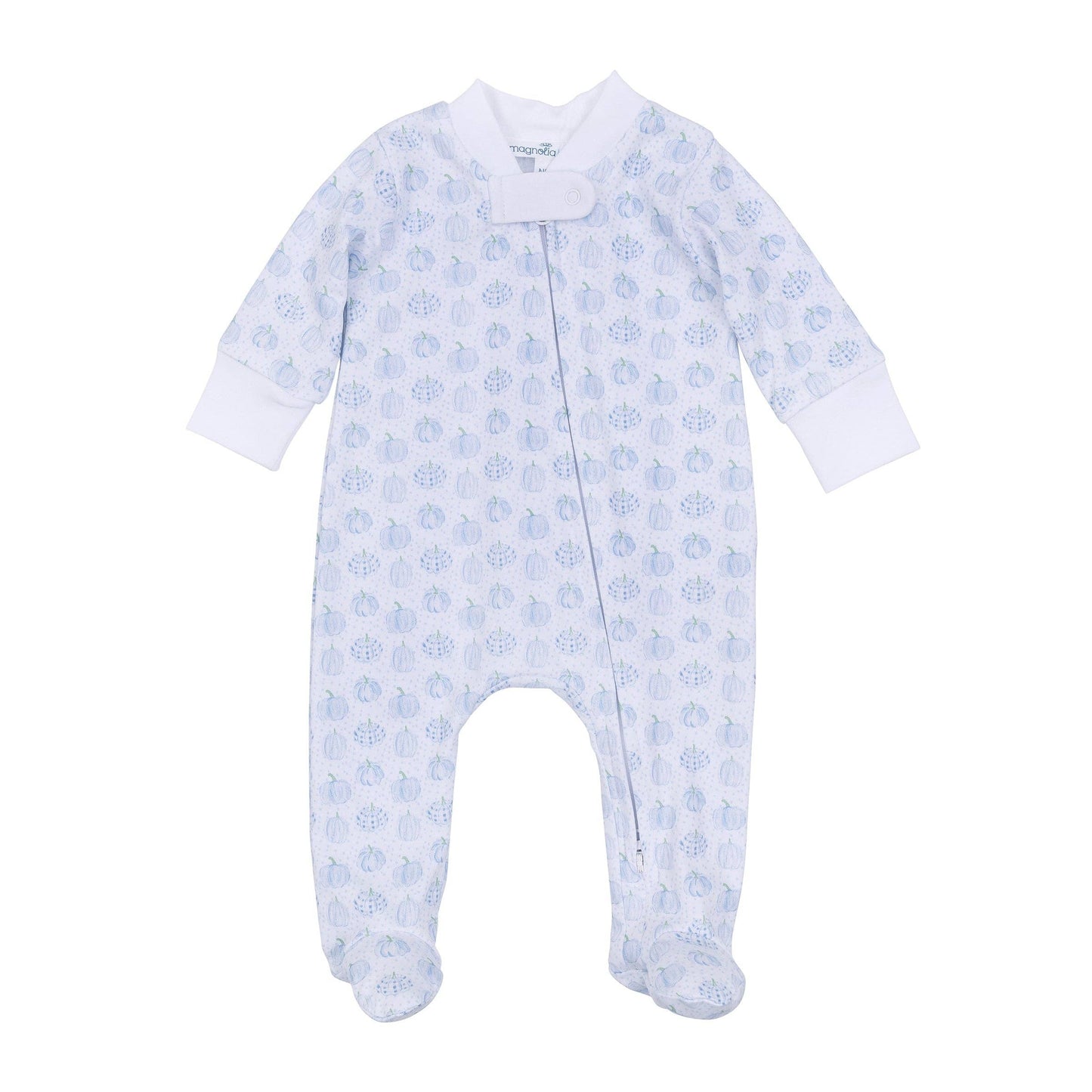 Precious Pumpkins Print Zip Footie - Light Blue