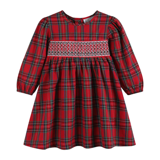 Red and Green Christmas Plaid Smocked Dress: Red