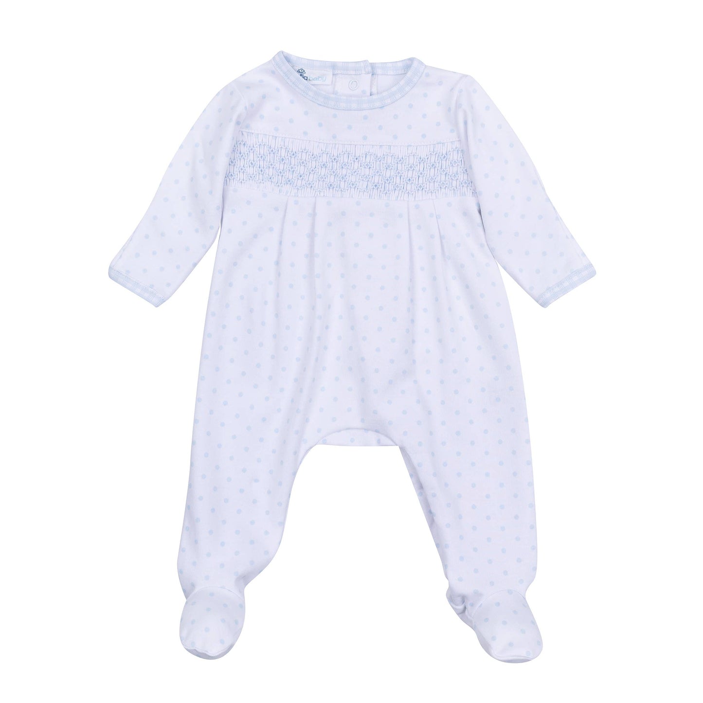 Gingham Dots Smocked Footie - Blue: Blue