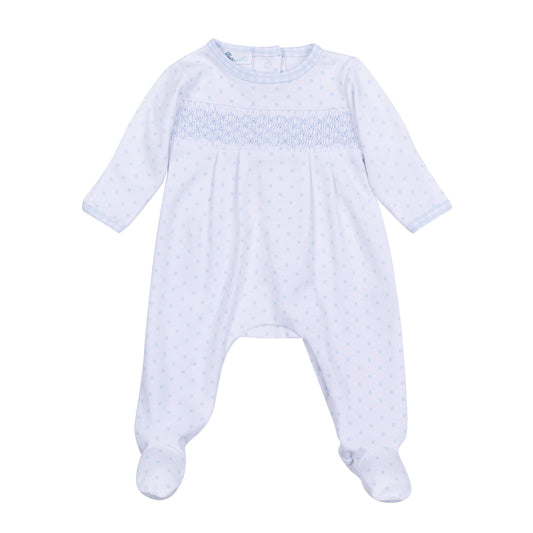 Gingham Dots Smocked Footie - Blue: Blue