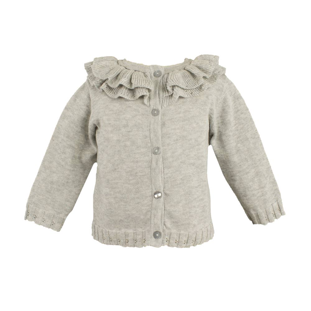 Pointelle Ruffle Collar Cardigan: Gray
