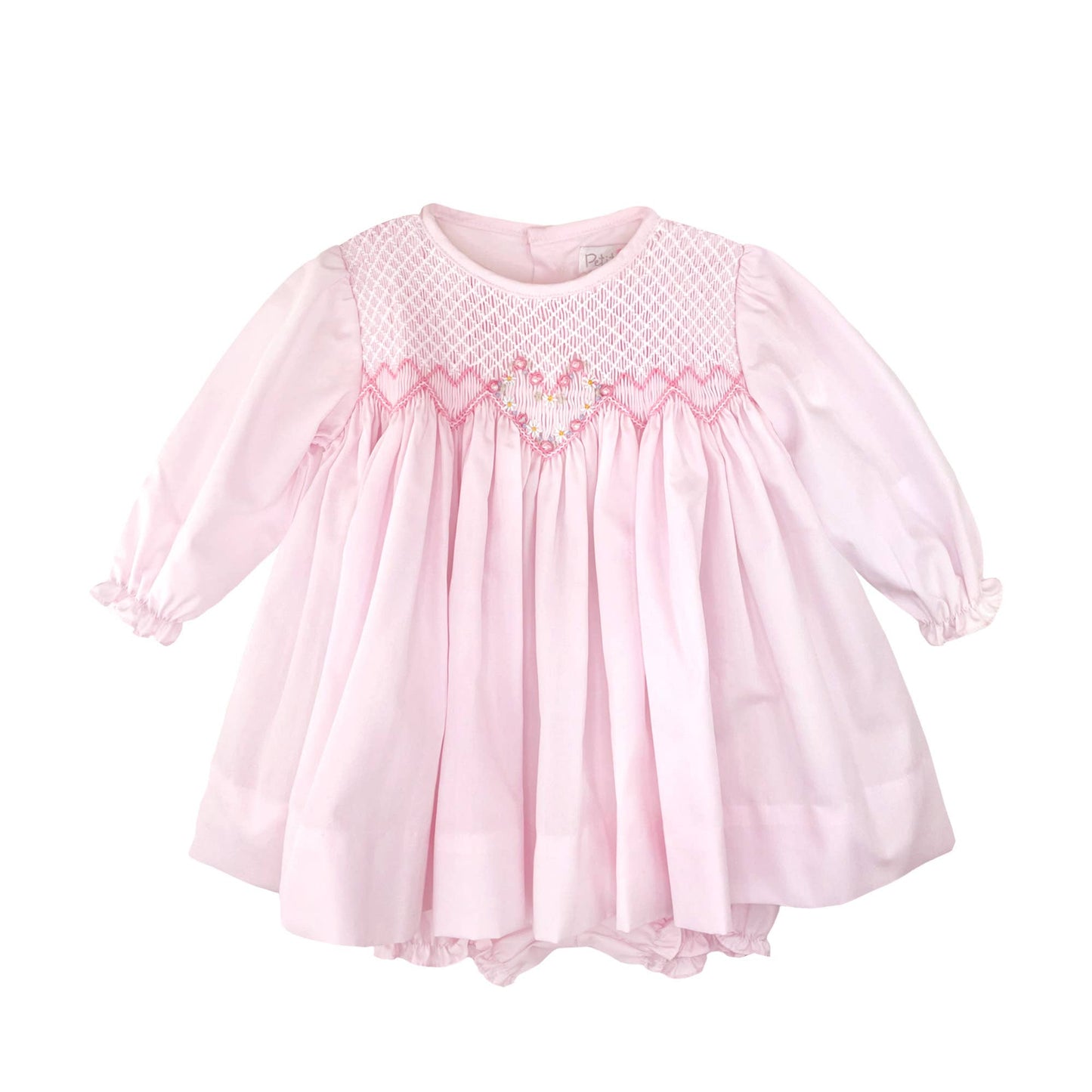 Fully Smocked Dress with Floral Heart Embroidery
