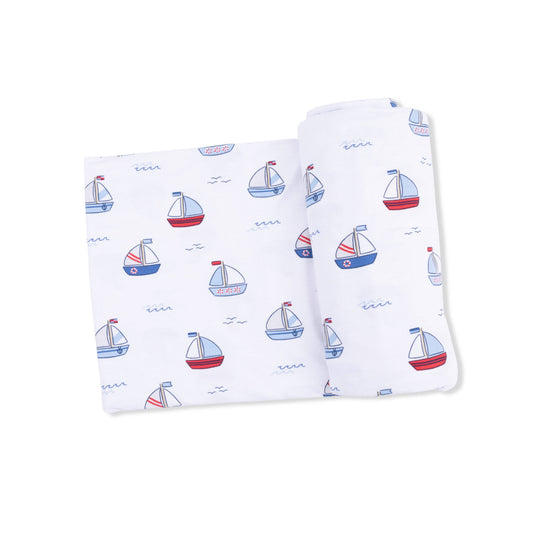 Bubbly Sailboats Blue - Swaddle Blanket: 45X45