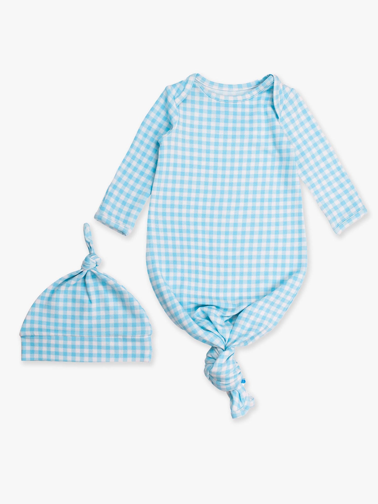 Baby Blue Breeze Gingham Modal Blend Knotted Sleep Gown & Hat Set
: Blue