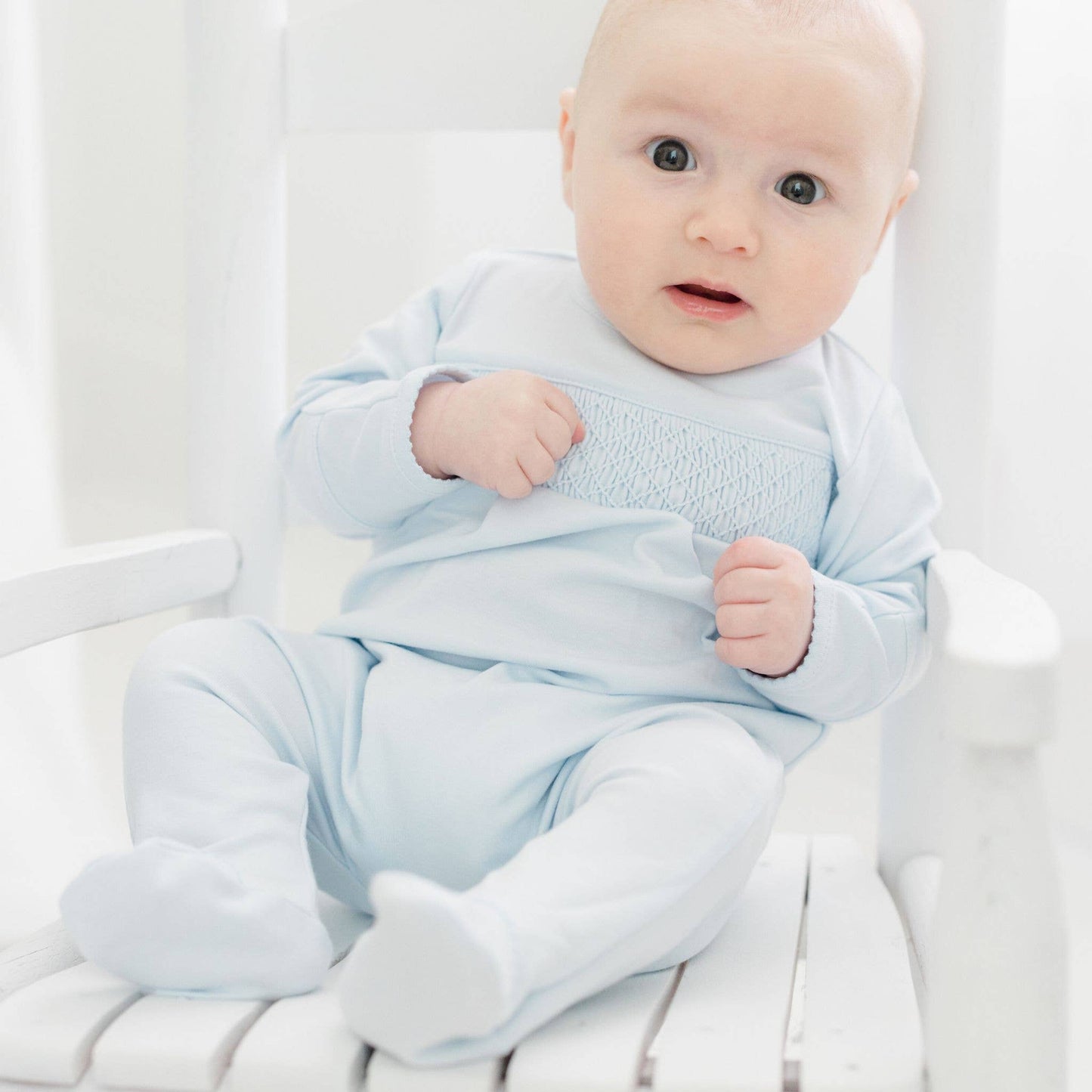 Solid Blue Smocked Footie: Blue