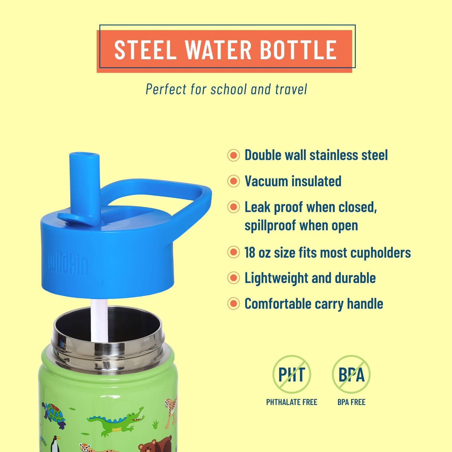 Wild Animals 18 oz Steel Water Bottle