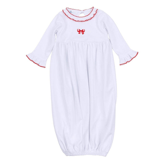 Scarlett Bows Embroidered Ruffle Gathered Gown: Newborn