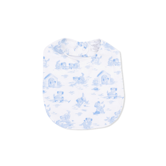 Puppy Toile Blue - Feeding Bib: 0-3M
