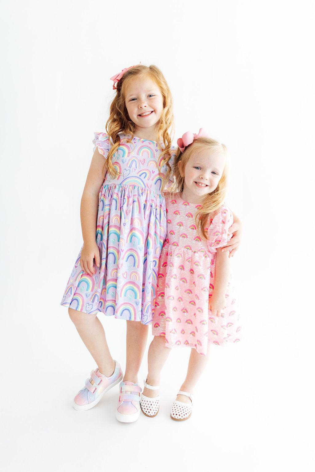 Rainbow Dreams Flutter Sleeve Twirl Dress