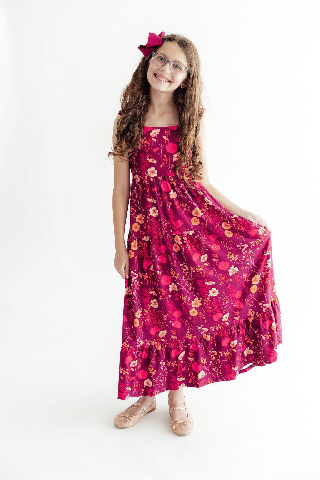 Retro Wildflower Ruffle Maxi Dress
