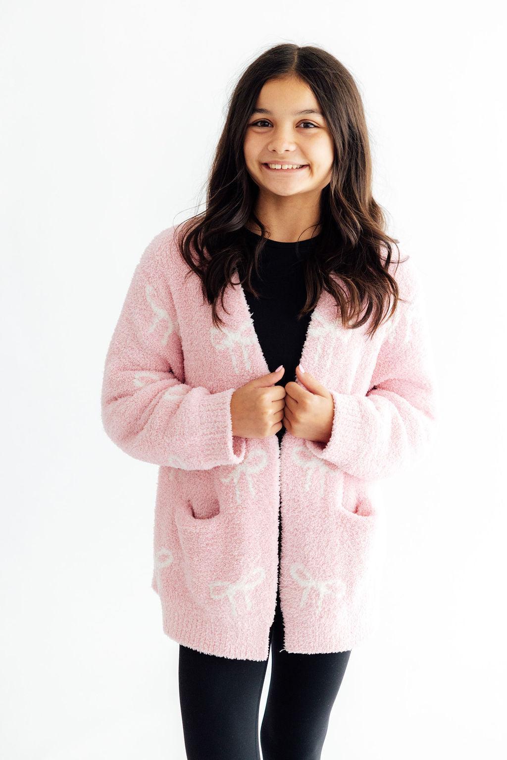 Light Pink/Coconut Bow Cozy Cardigan