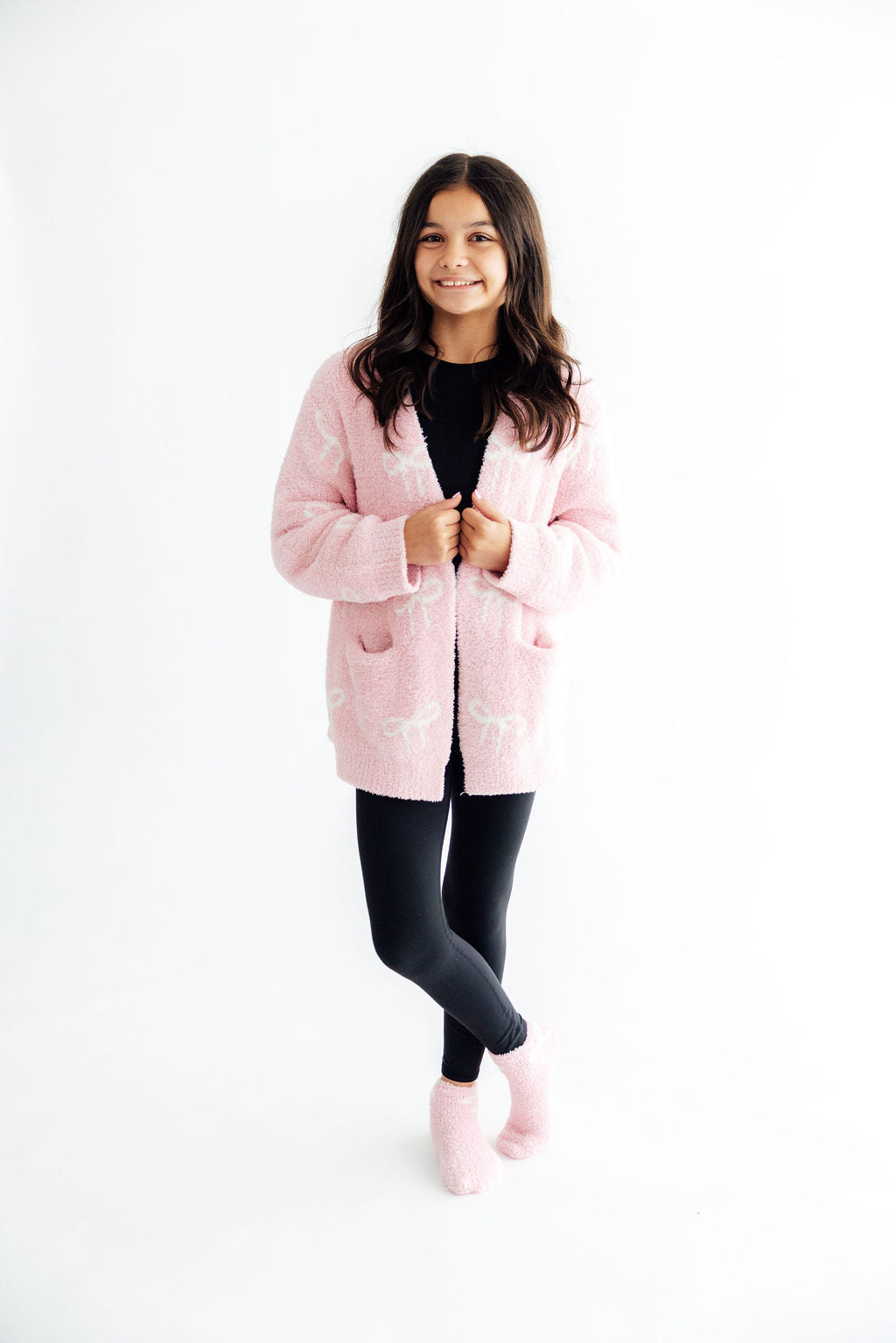 Light Pink/Coconut Bow Cozy Cardigan