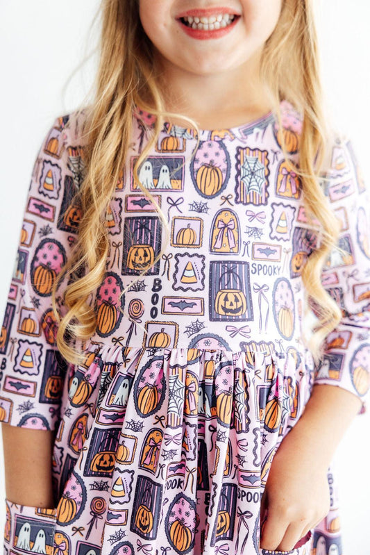 Ghouls Just Want to Have Fun 3/4 Sleeve Pocket Twirl Dress