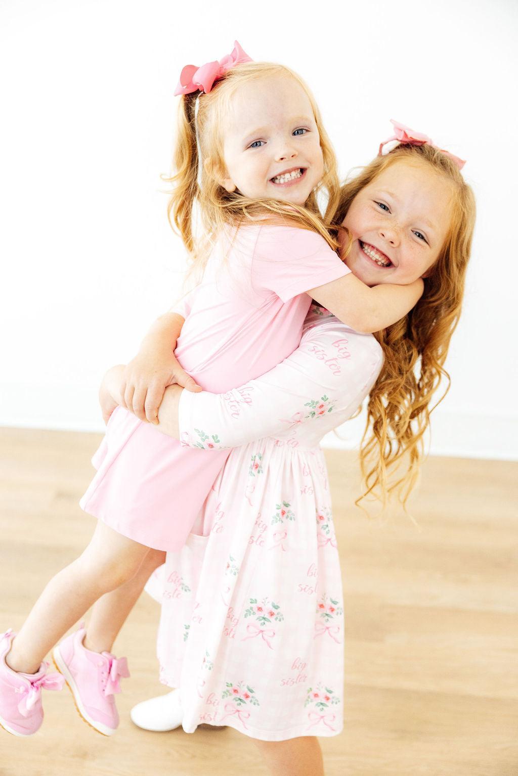 Big Sister Floral 3/4 Sleeve Pocket Twirl Dress